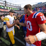 Aaron Rodgers e Drake Maye. Foto/New England Patriots