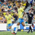 O atacante Rayan comemora o gol de empate do Brasil contra a Austrália. Foto/CBF