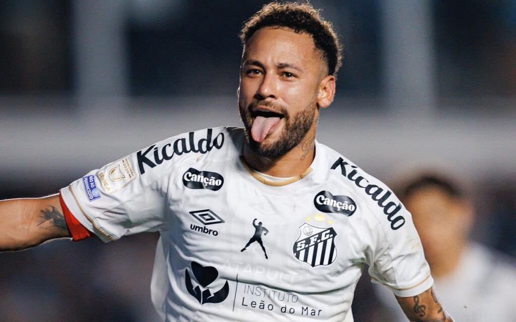 Neymar Jr comemorando o gol de empate. Foto: Santos FC